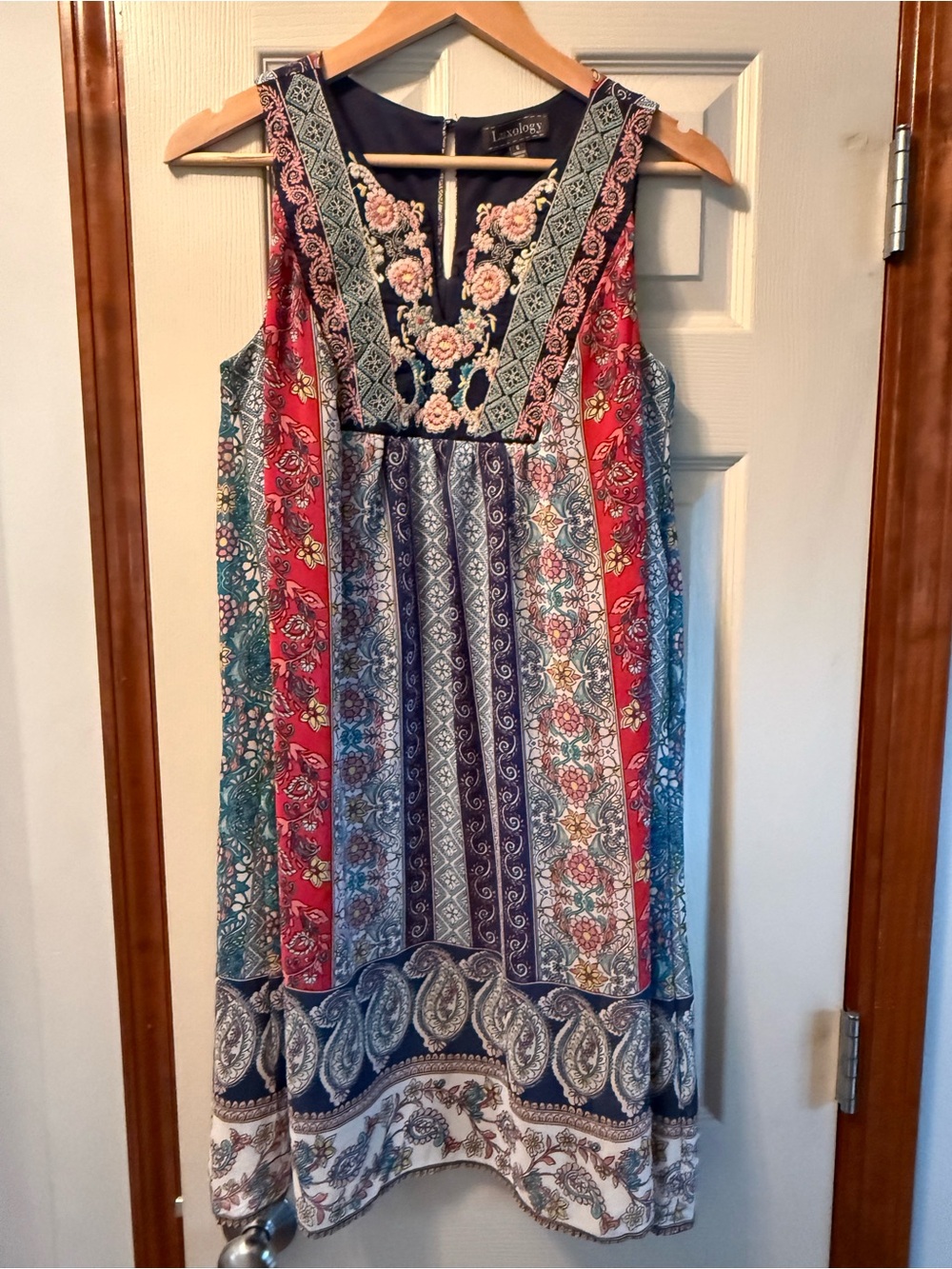 Luxology Navy, Red & Teal Floral Boho Mini Dress